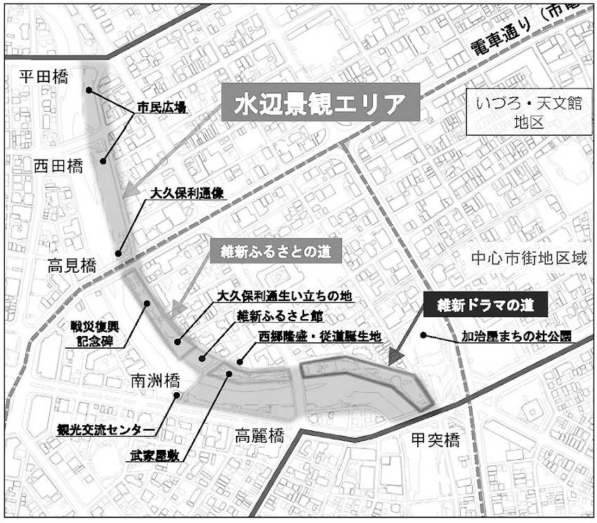 鹿児島市　甲突川沿い夜間景観
