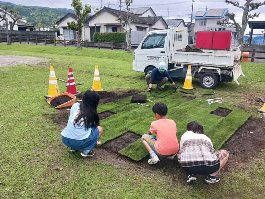 園内の撤去跡に芝生／景観向上に一役／常盤建設、浜田造園