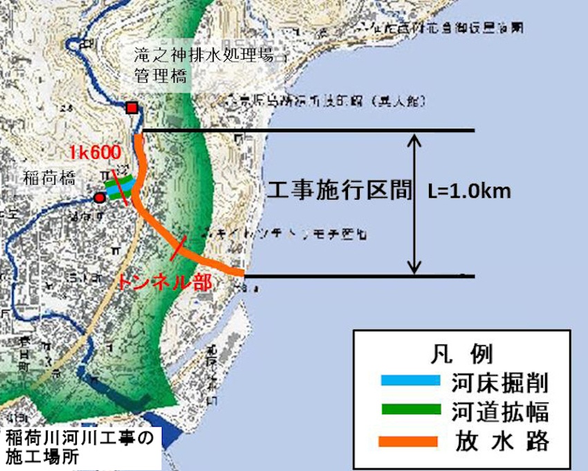 県、都市河川改修・稲荷川／放水路は１２年程度／全体事業費は９０億増
